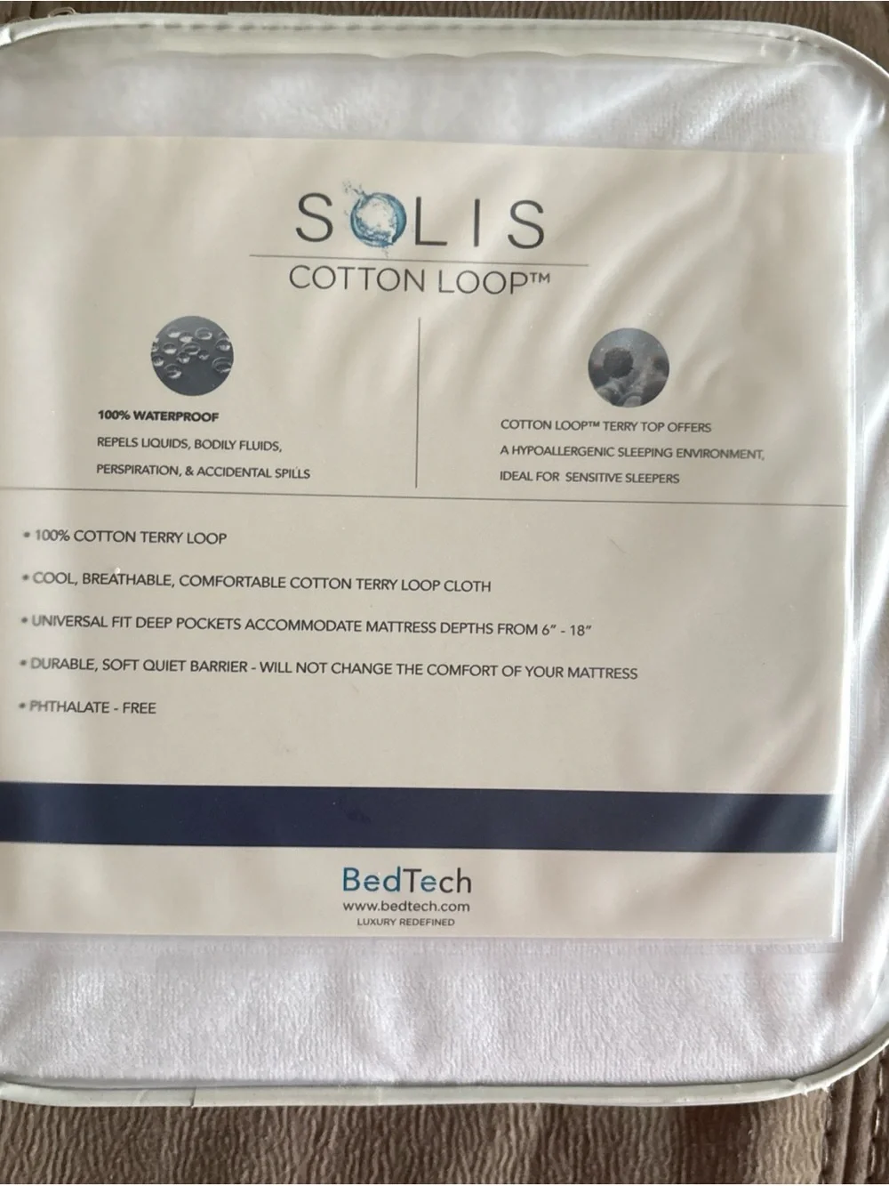 NWT Cotton Loop Terry Loop Twin Mattress Protector - White